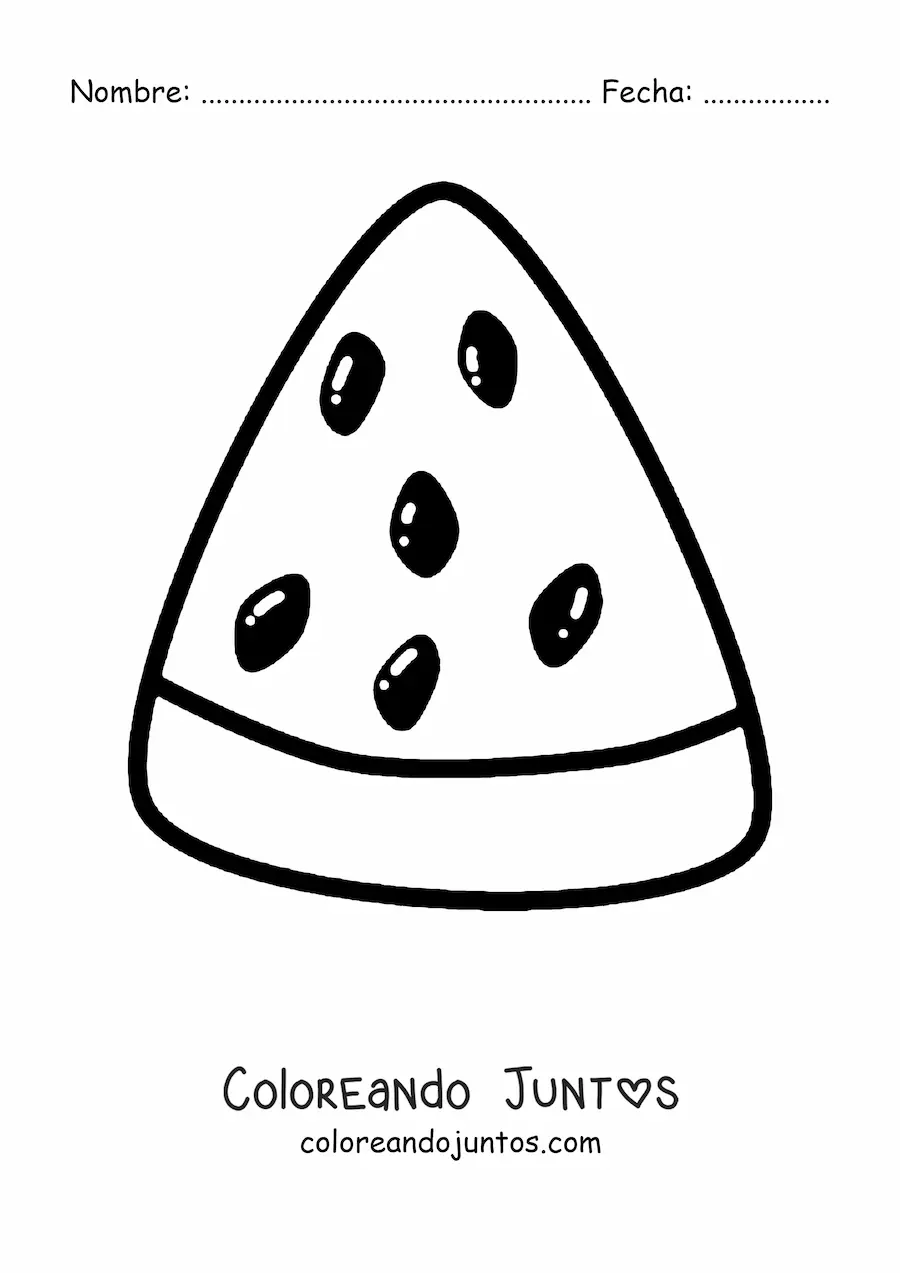 Imagen para colorear de un trozo triangular de sandía
