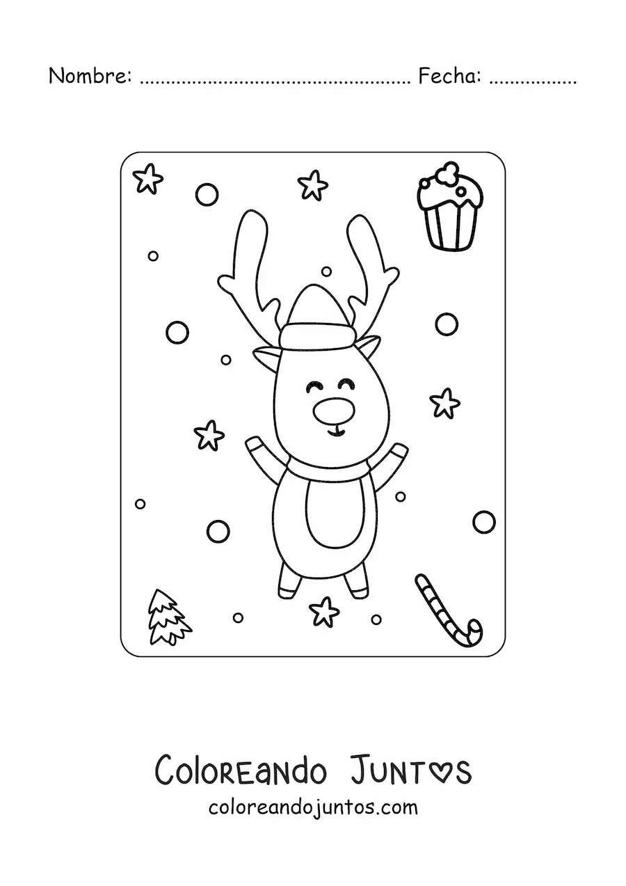 Imagen para colorear de un reno animado en invierno