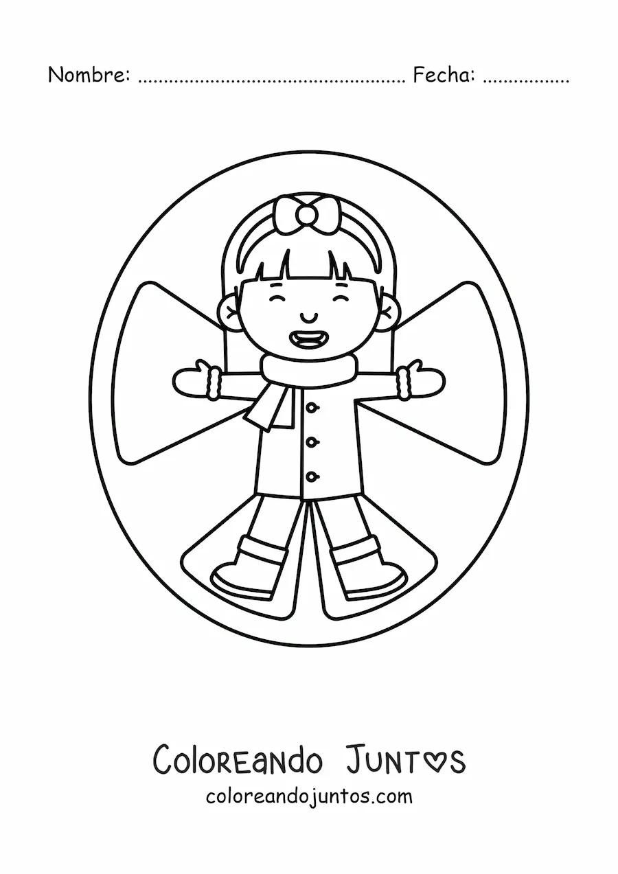 Imagen para colorear de un niño haciendo un ángel en la nieve