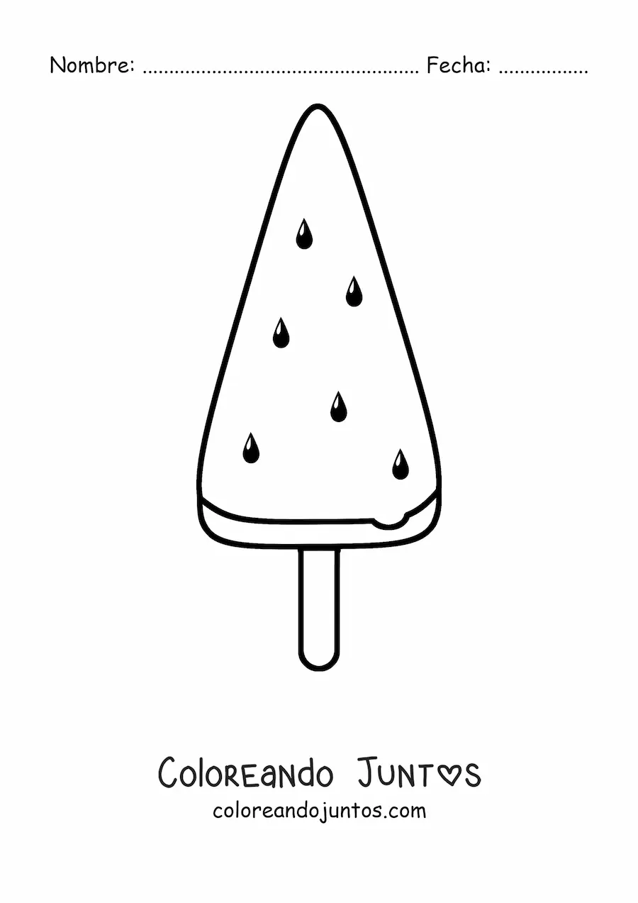 Imagen para colorear de una paleta helada con forma de sandía