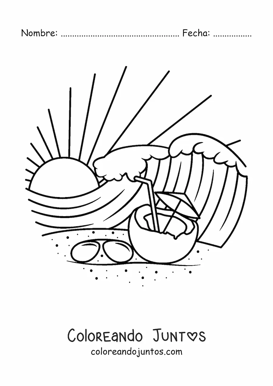 Imagen para colorear de playa tropical