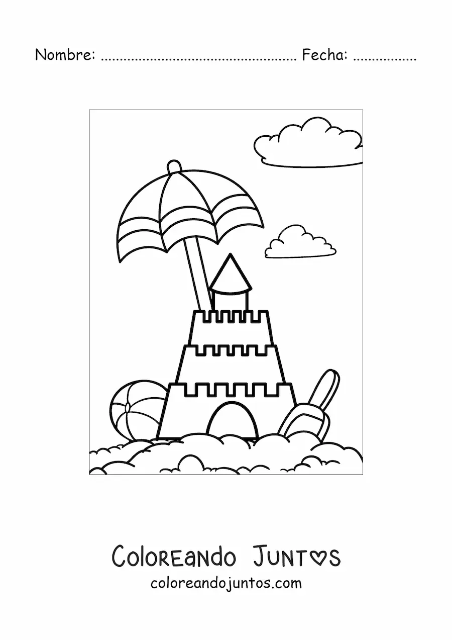 Imagen para colorear de un castillo de arena en la playa