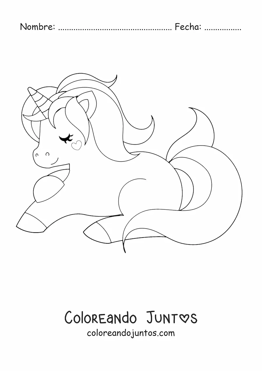 Imagen para colorear de un unicornio kawaii acostado