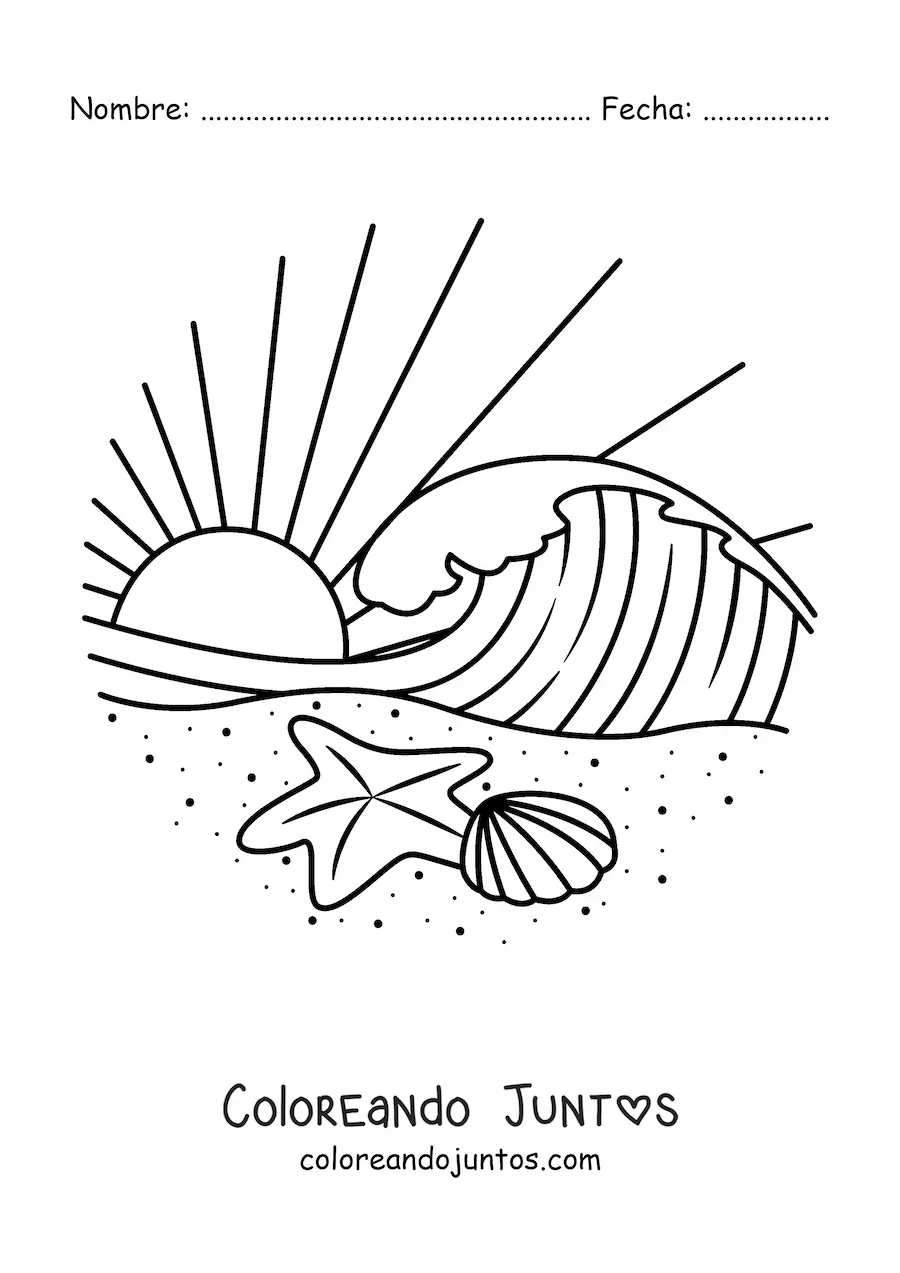 Imagen para colorear de una ola en la playa