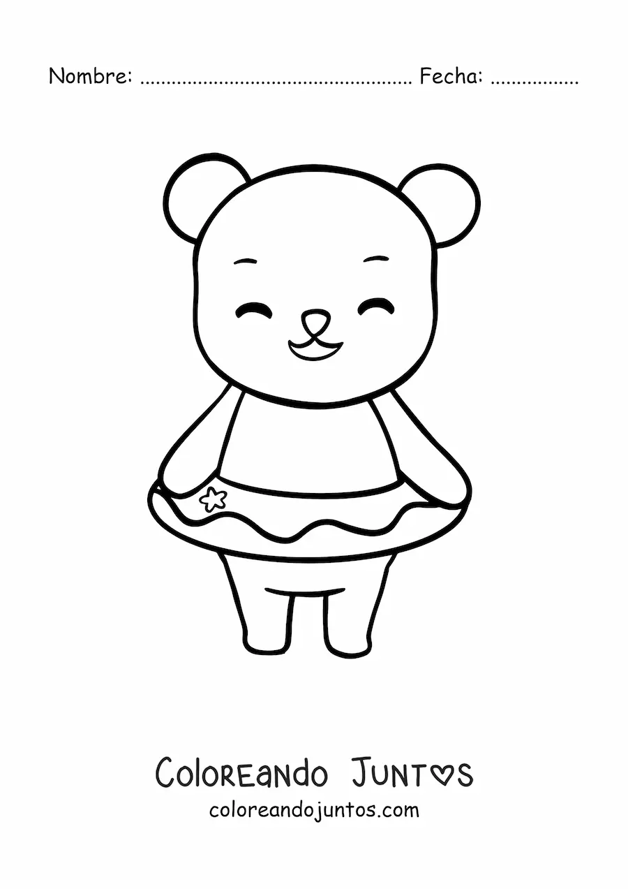 Imagen para colorear de un osito kawaii sonriente usando un aro salvavidas