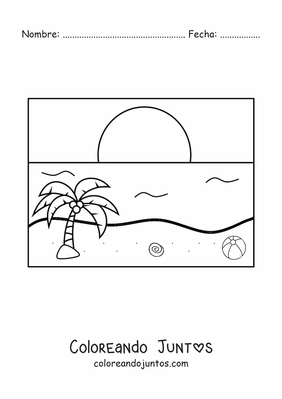 Imagen para colorear de un atardecer en el mar