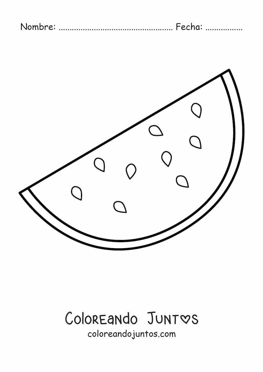 Imagen para colorear de media sandía con semillas