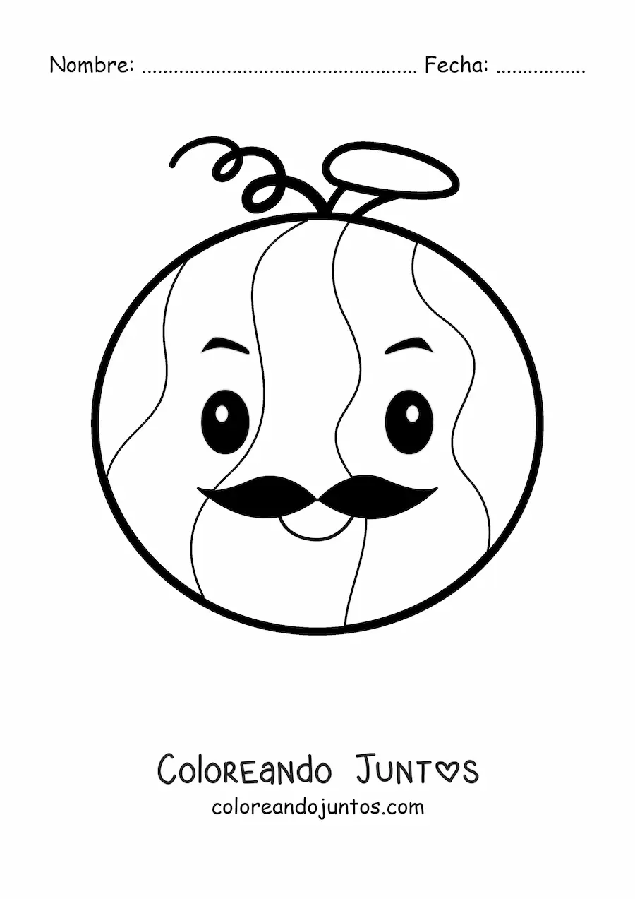 Imagen para colorear de una sandía animada con bigotes