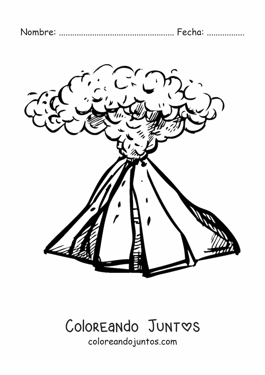 Imagen para colorear de un volcán con humo