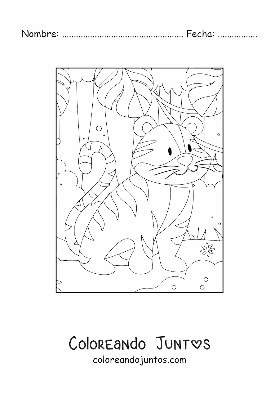 Imagen para colorear de un tigre salvaje animado