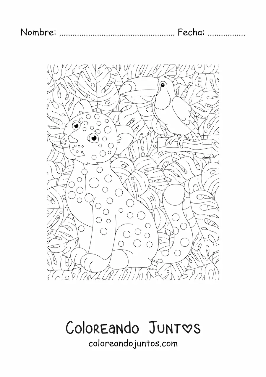 Imagen para colorear de un cachorro de leopardo en la selva