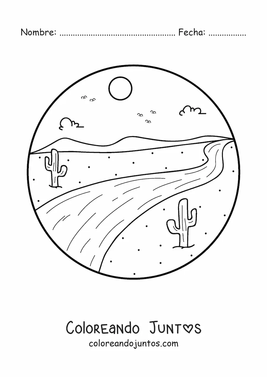 Imagen para colorear de una carretera en el desierto