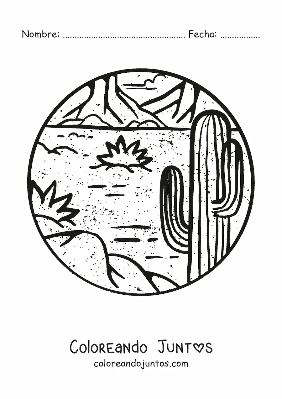 Imagen para colorear de un cactus en el desierto