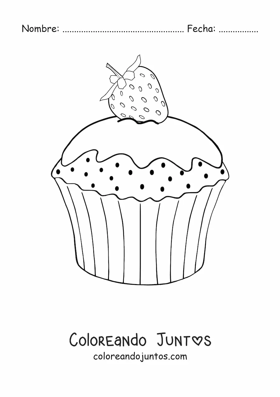 Imagen para colorear de un cupcake decorado con una fresa