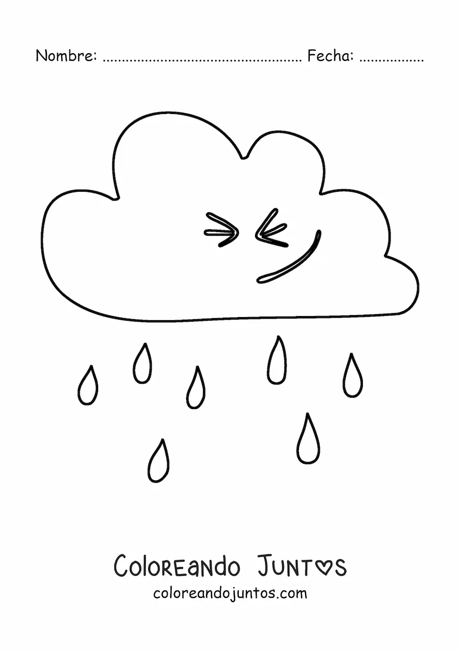 Imagen para colorear de nube animada sonriendo con lluvia