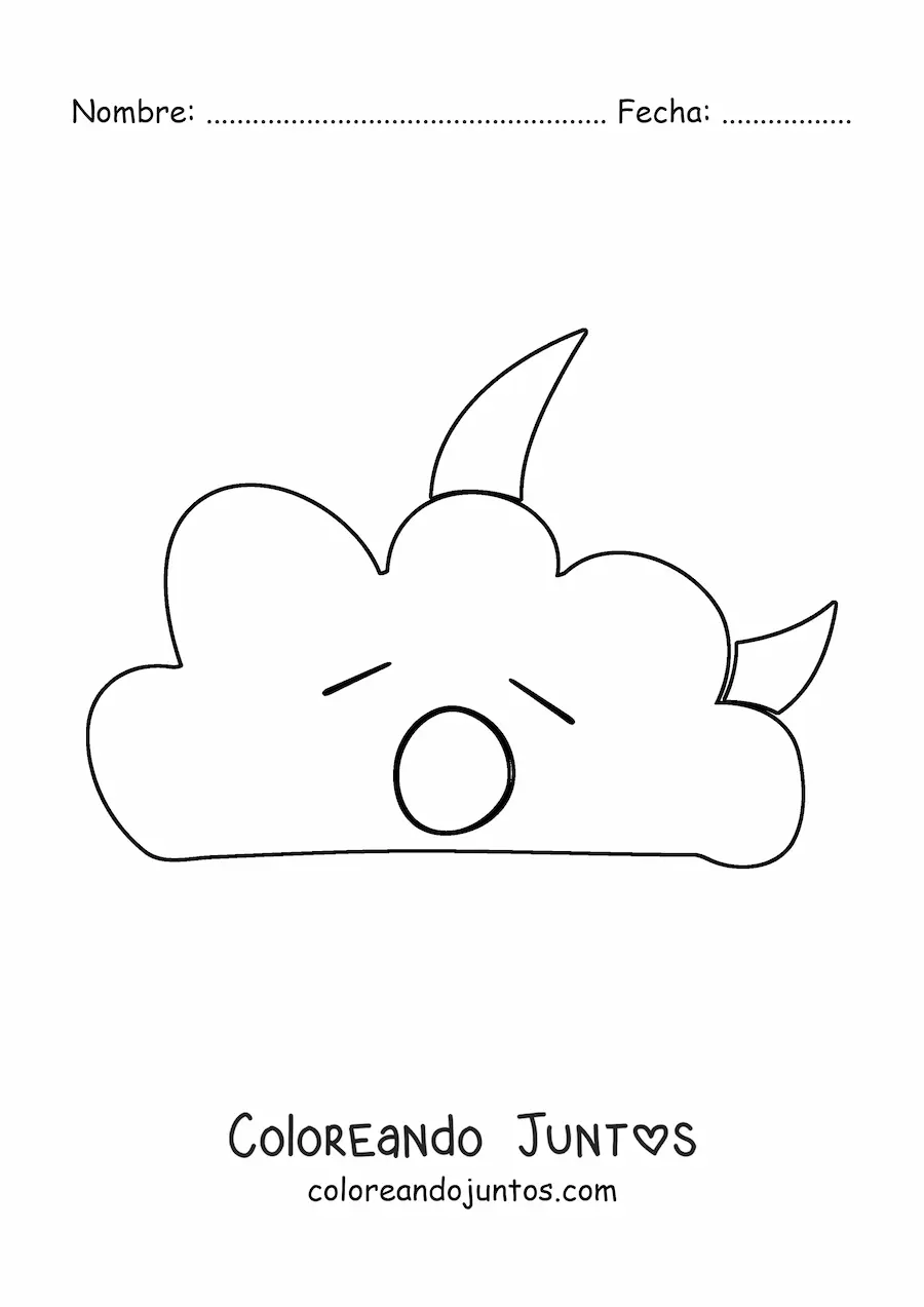 Imagen para colorear de nube animada bostezando con luna