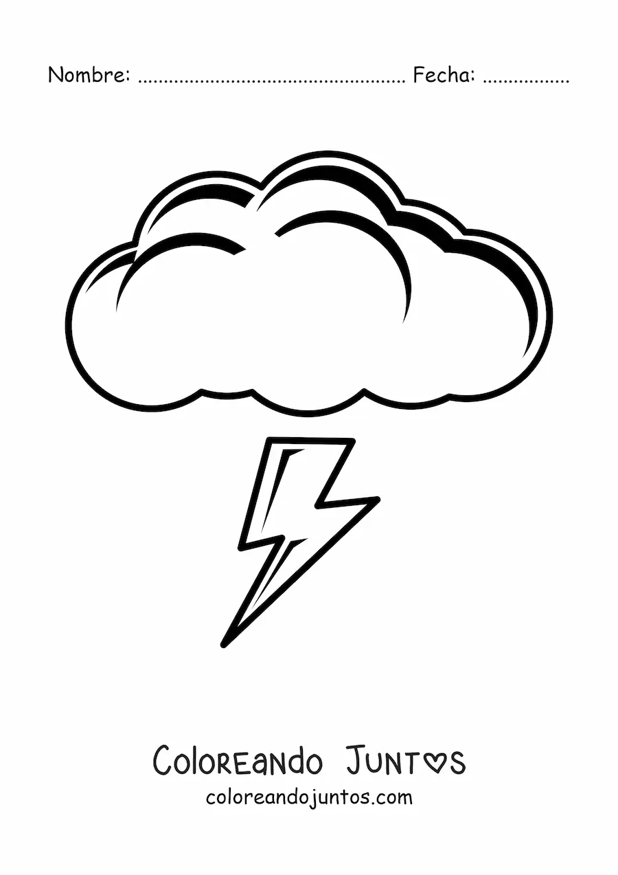 Imagen para colorear de nube grande con rayo