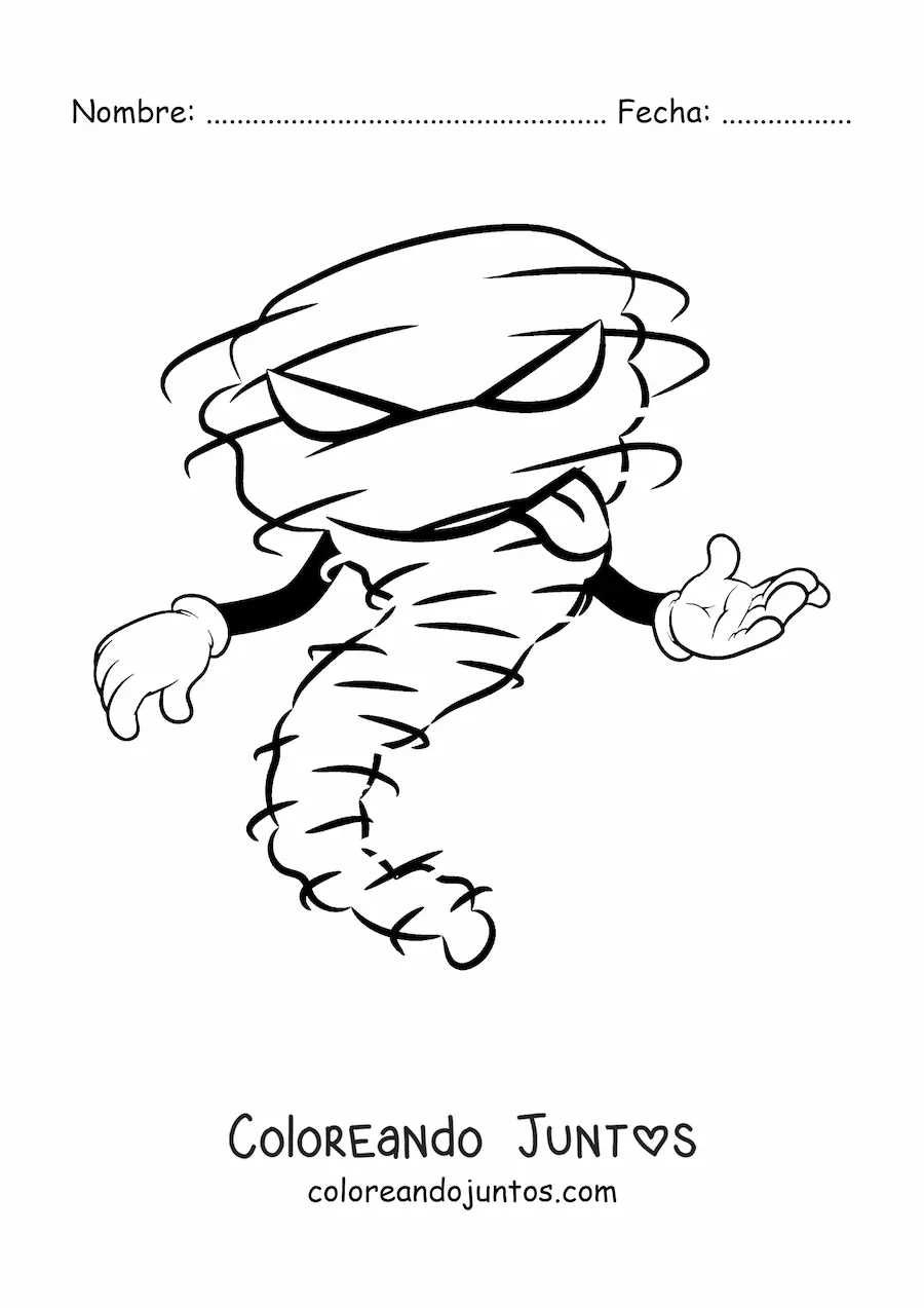 Imagen para colorear de huracán animado malvado con manos