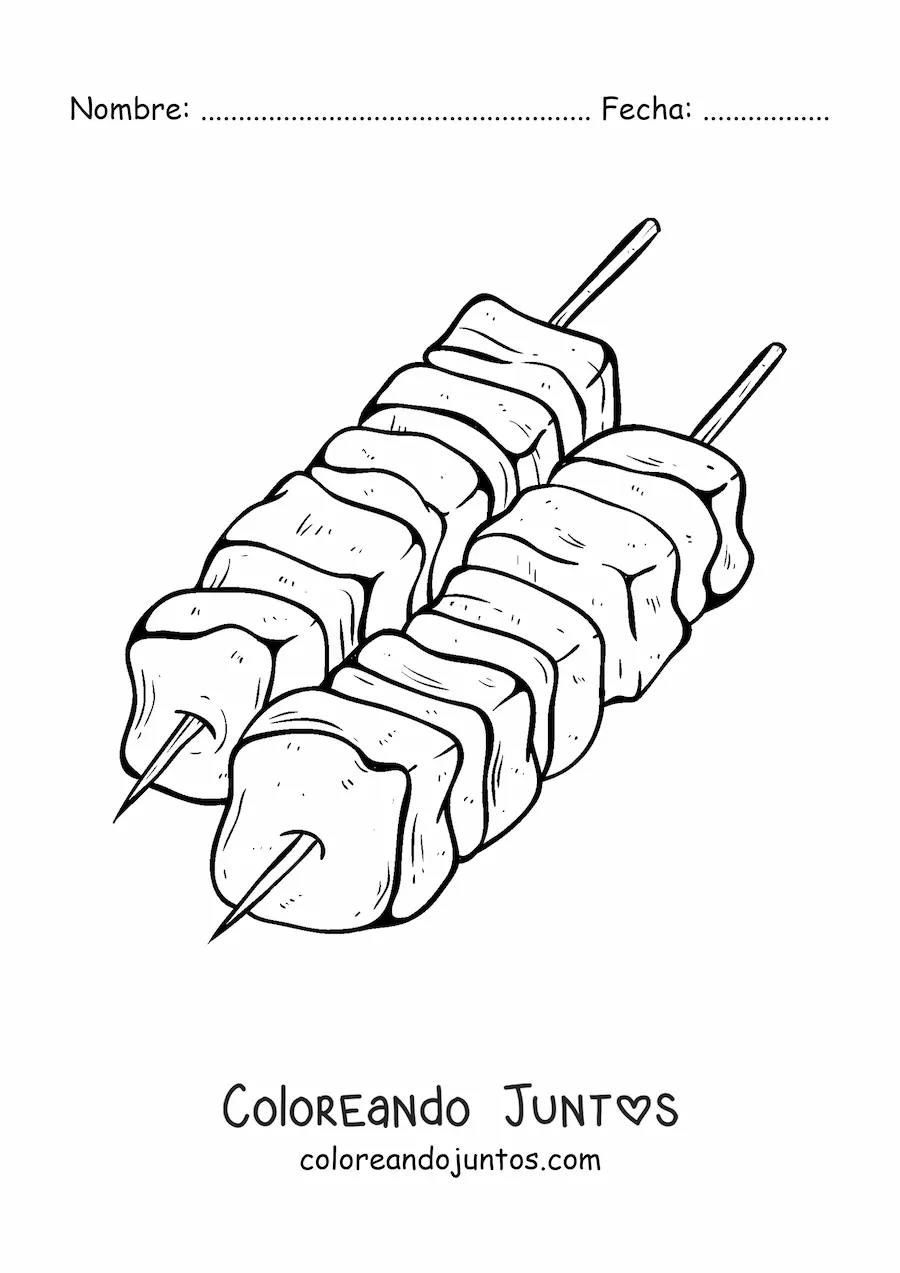 Imagen para colorear de una carne en vara asada a la parrilla