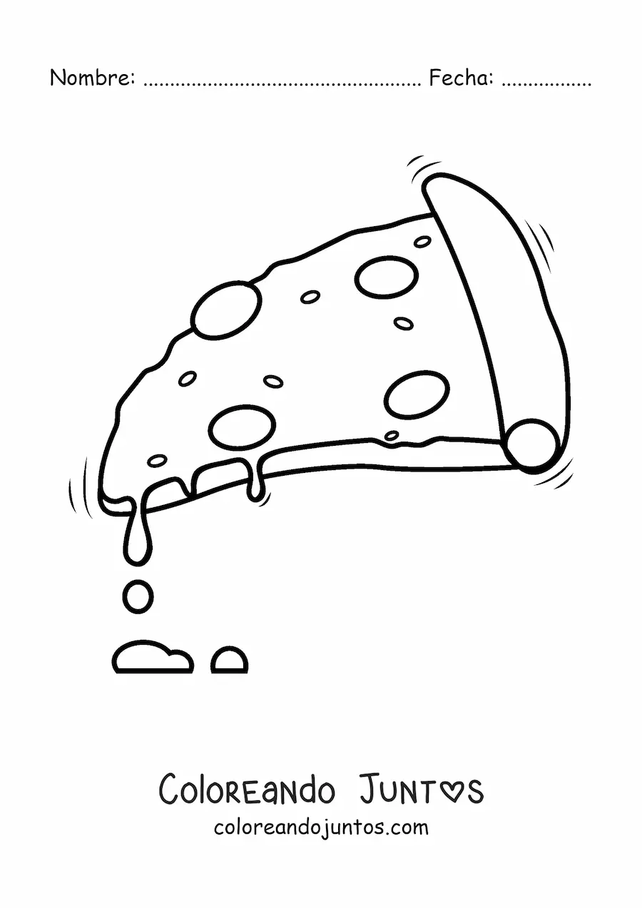 Imagen para colorear de una rebanada de pizza con queso derretido