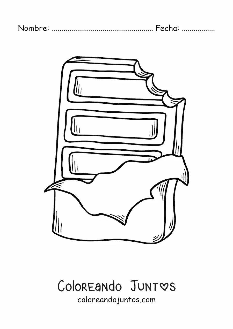 Imagen para colorear de un chocolate en barra mordido