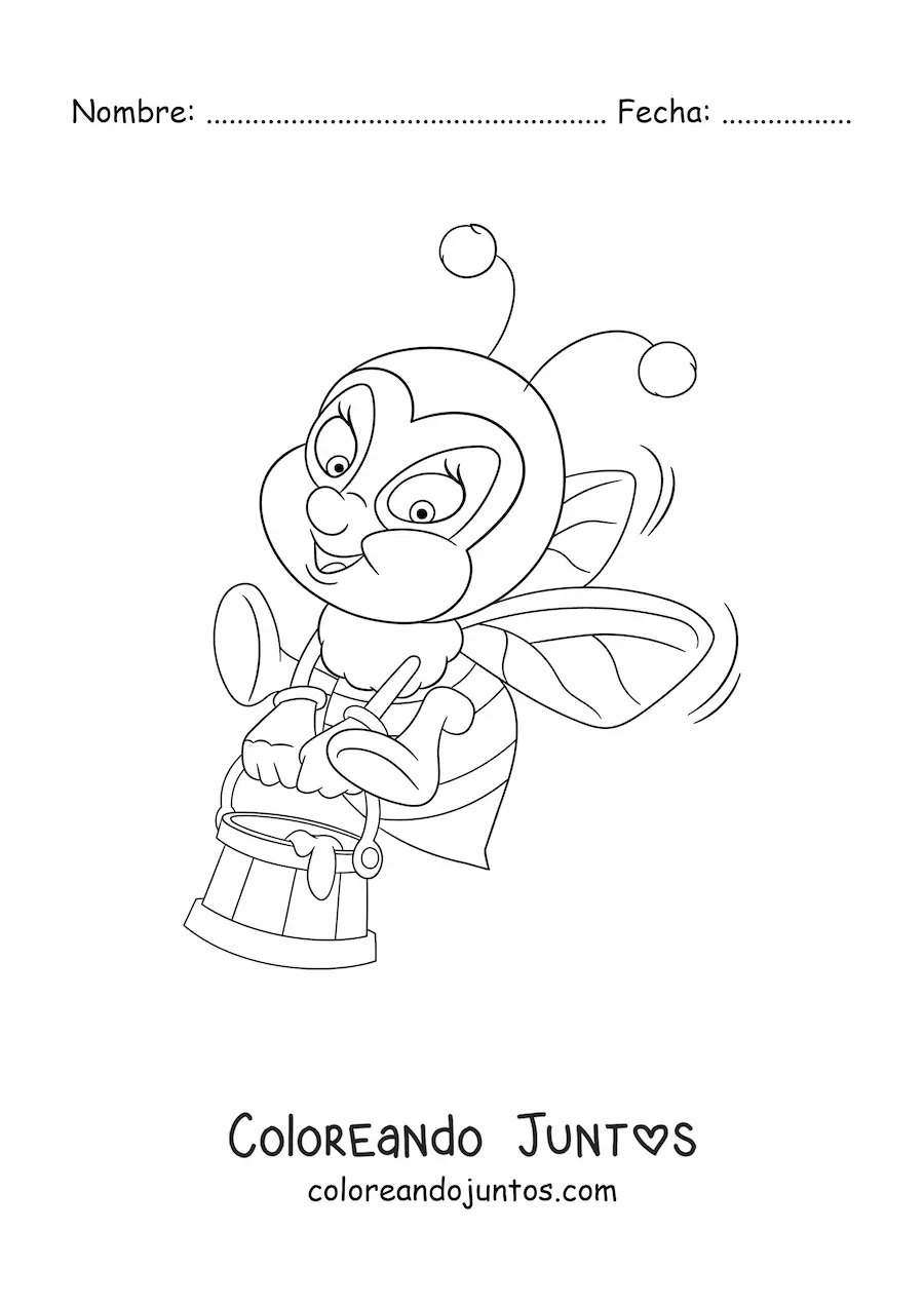 Imagen para colorear de una abeja animada con miel