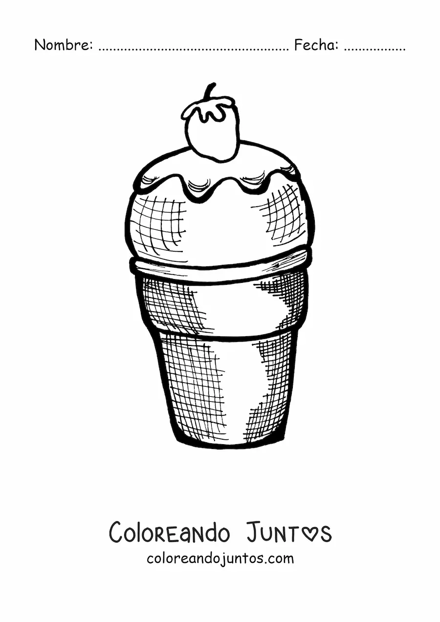 Imagen para colorear de un helado decorado con una fresa