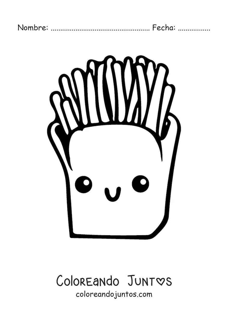 Imagen para colorear de unas papas fritas kawaii