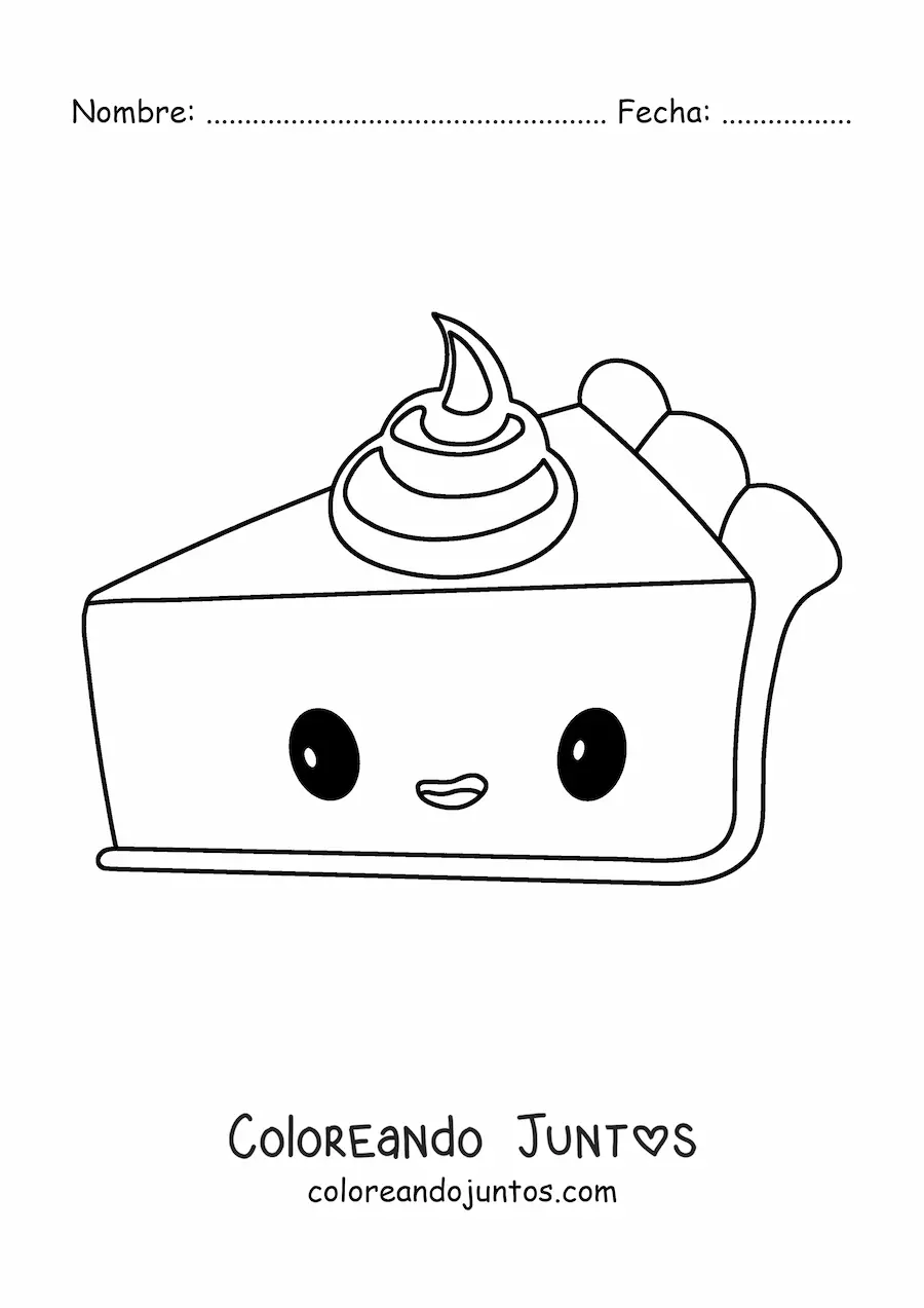 Imagen para colorear de un pie de calabaza kawaii