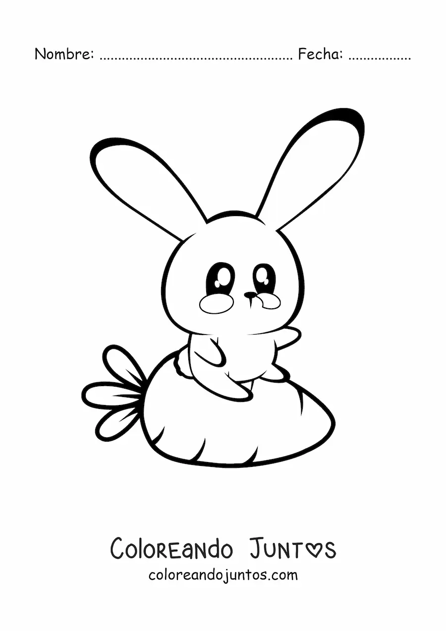 Imagen para colorear de un conejo kawaii con una zanahoria