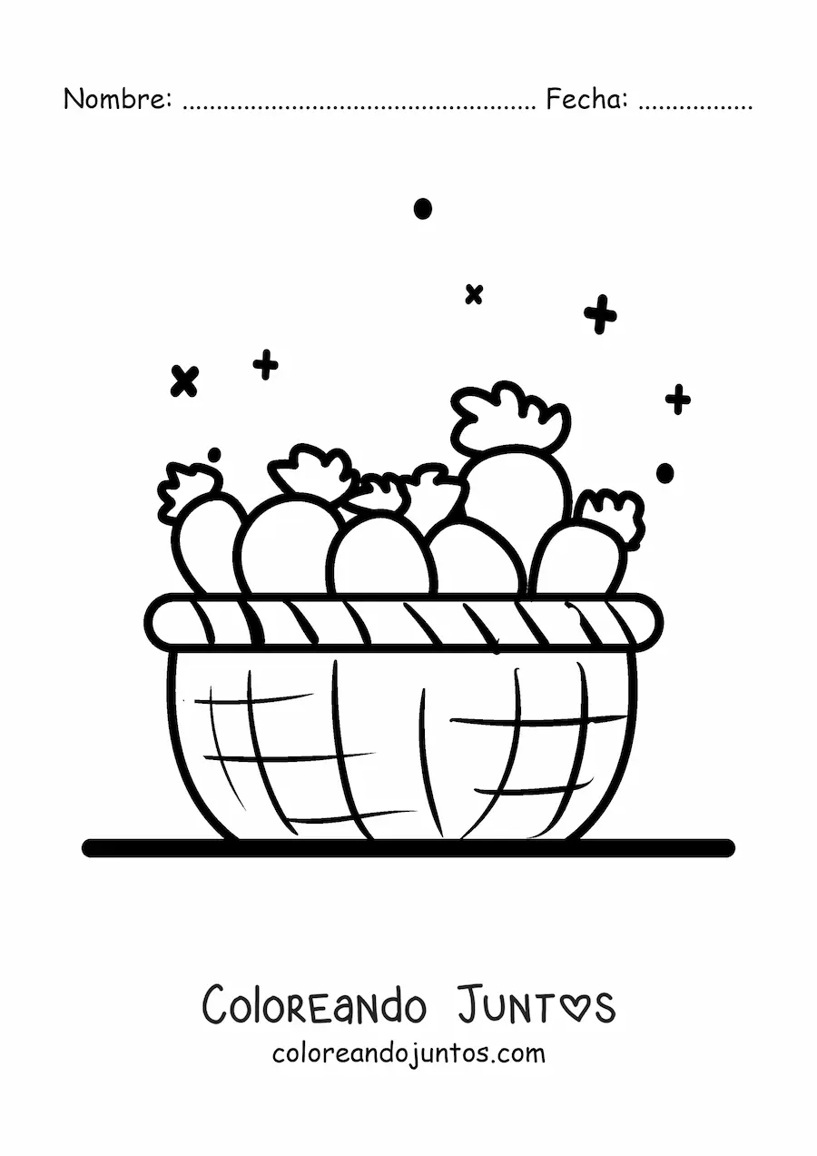 Imagen para colorear de una canasta con varias zanahorias