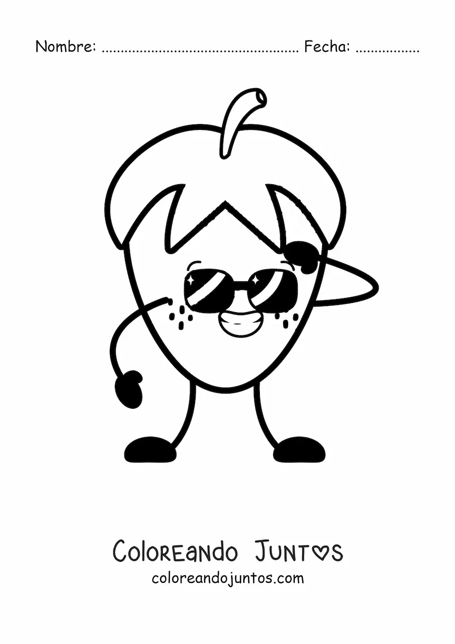 Imagen para colorear de una fresa animada sonriendo con lentes de sol