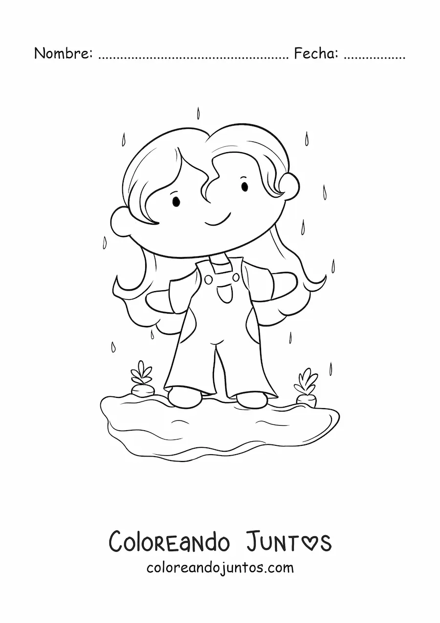 Imagen para colorear de una niña con un huerto de zanahorias