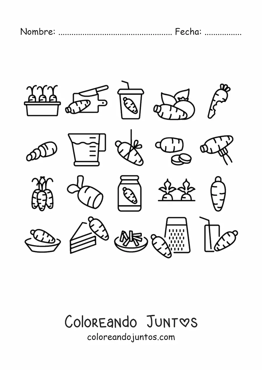 Imagen para colorear de varias formas de comer zanahoria
