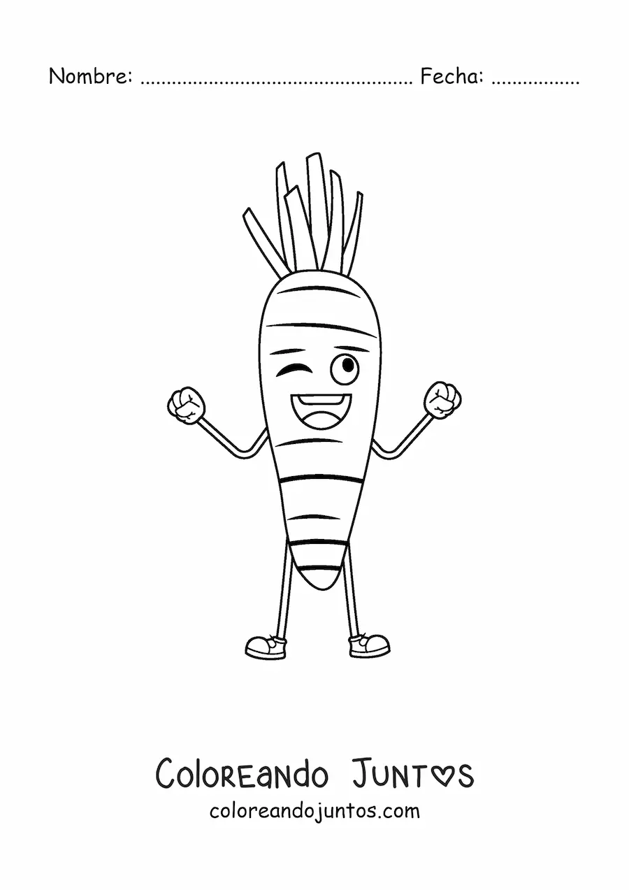 Imagen para colorear de una zanahoria animada feliz