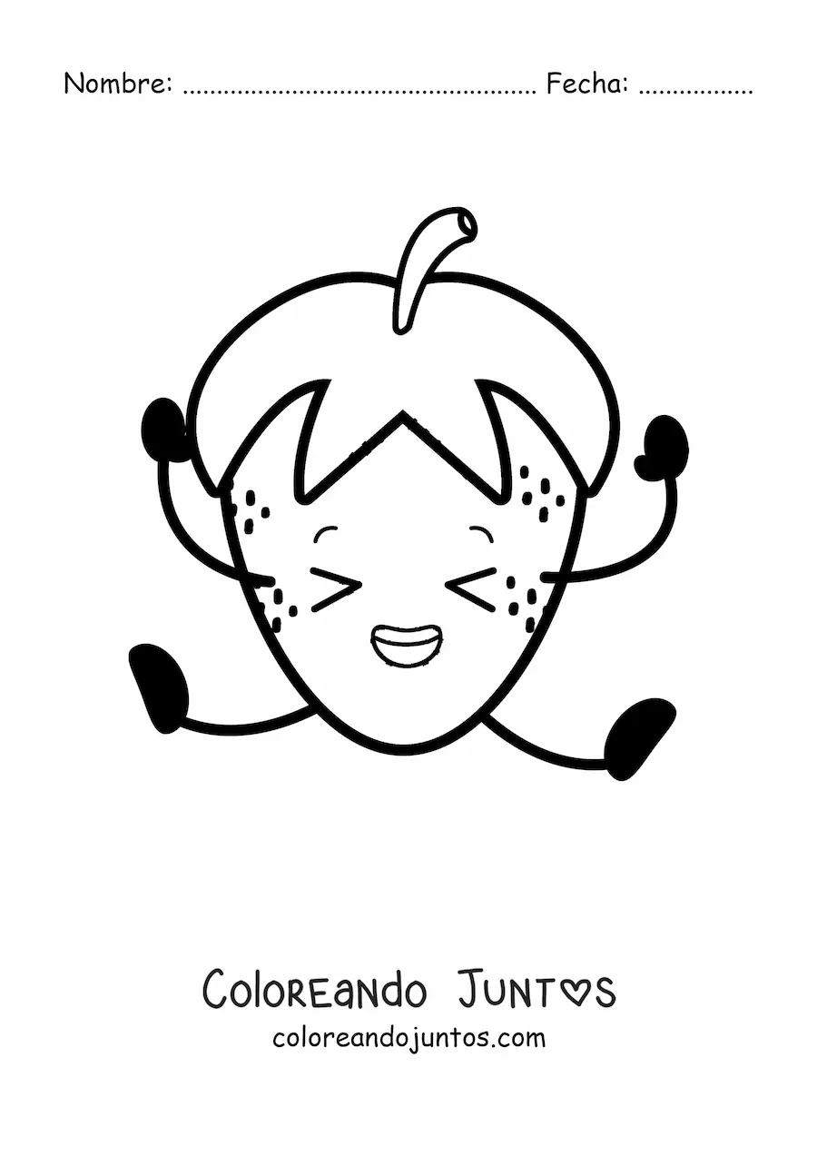 Imagen para colorear de una fresa animada saltando con los ojos cerrados