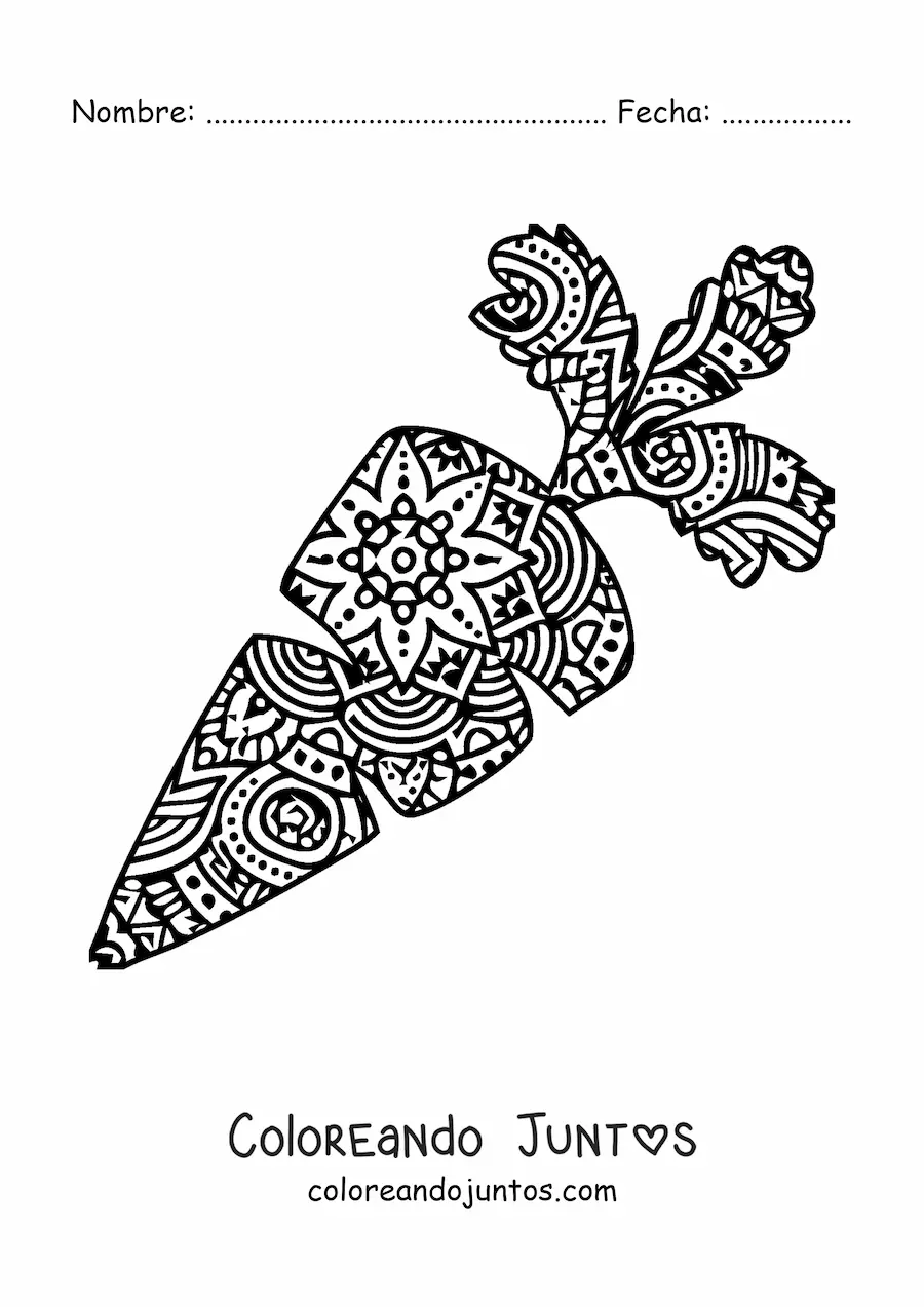 Imagen para colorear de un mandala con forma de zanahoria