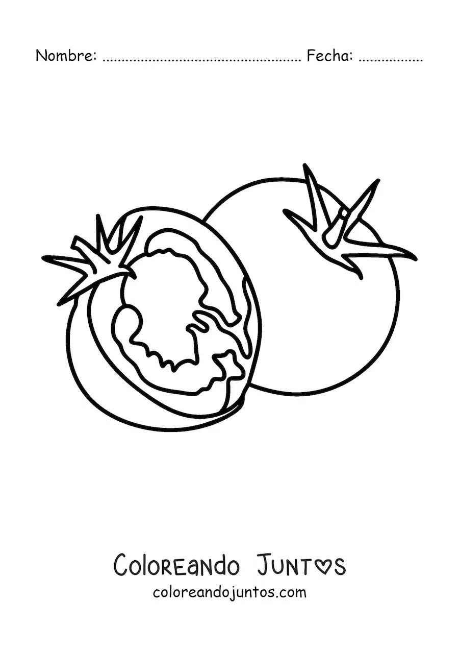 Imagen para colorear de un tomate cortado por la mitad