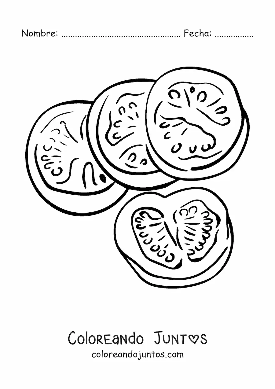 Imagen para colorear de varias rebanadas de tomate