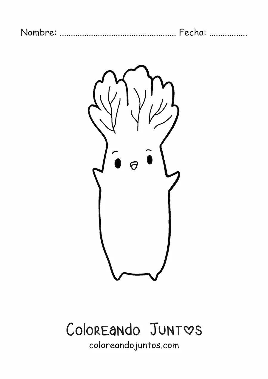 Imagen para colorear de una lechuga kawaii