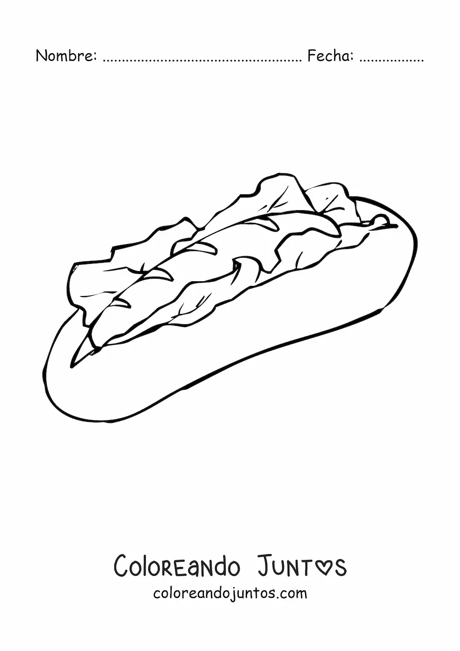 Imagen para colorear de un hot dog con lechuga