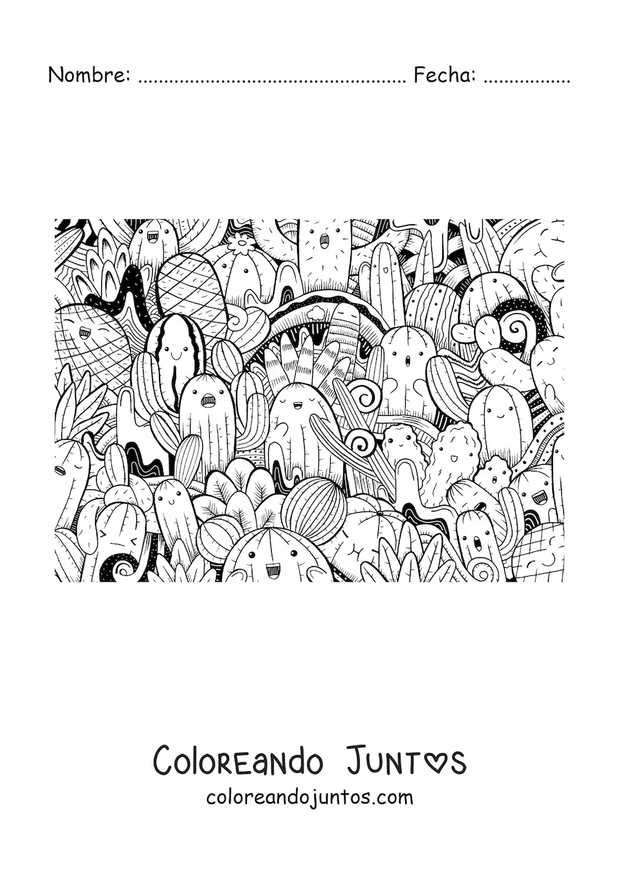 Imagen para colorear de varios cactus animados