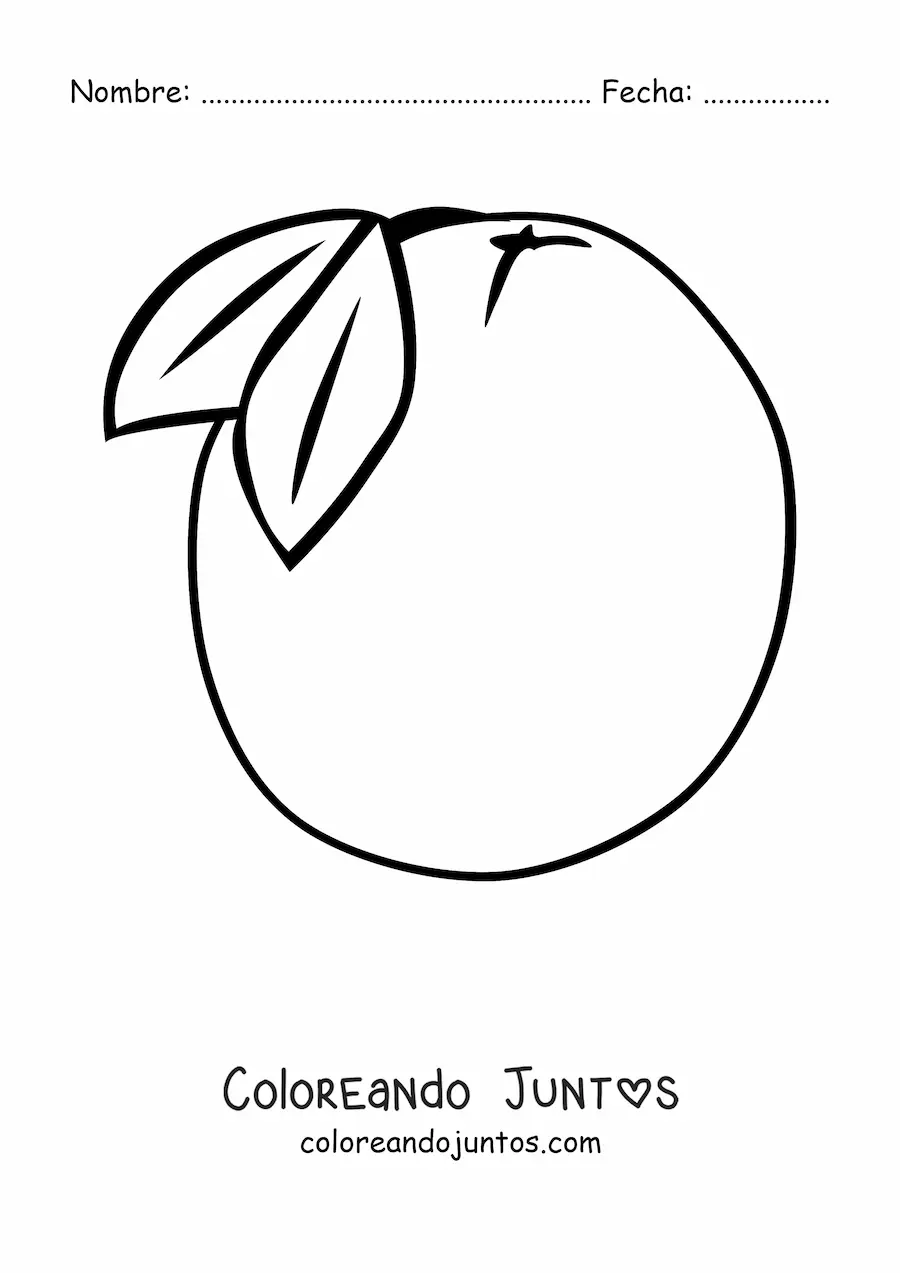 Imagen para colorear de una naranja con dos hojas