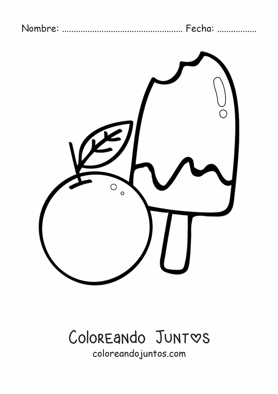 Imagen para colorear de una paleta helada junto a una naranja