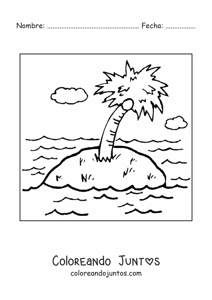 Imagen para colorear de una palmera en una isla