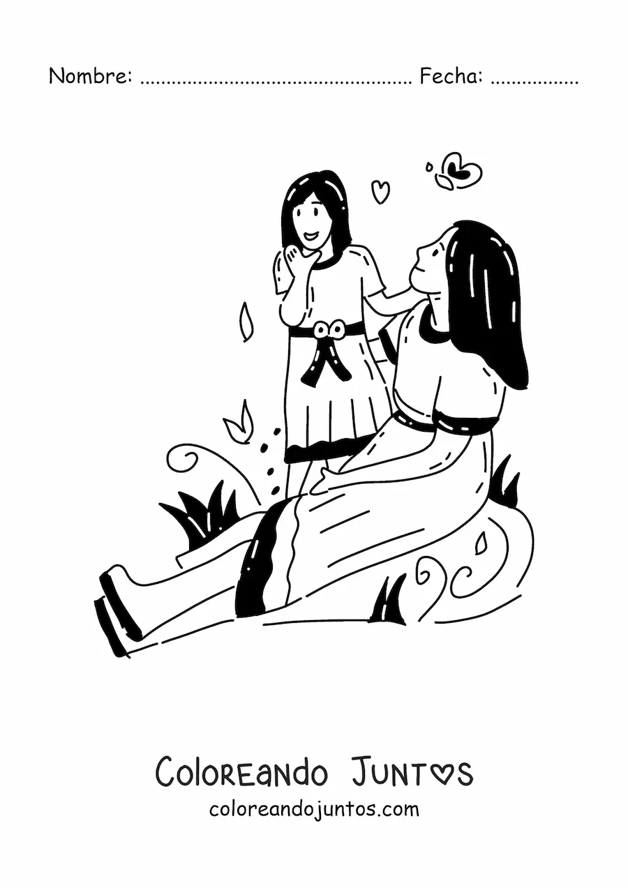 Imagen para colorear de una mamá junto a su hija