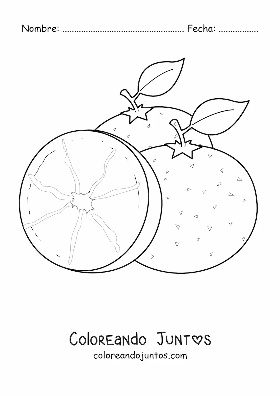 Imagen para colorear de dos naranjas y media naranja