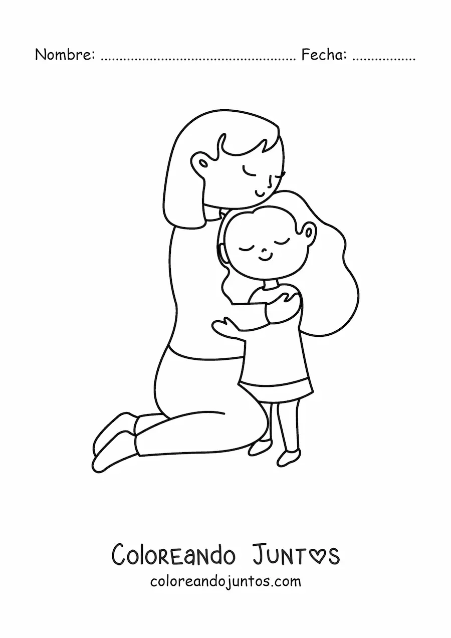 Imagen para colorear de una mamá y su hija abrazadas