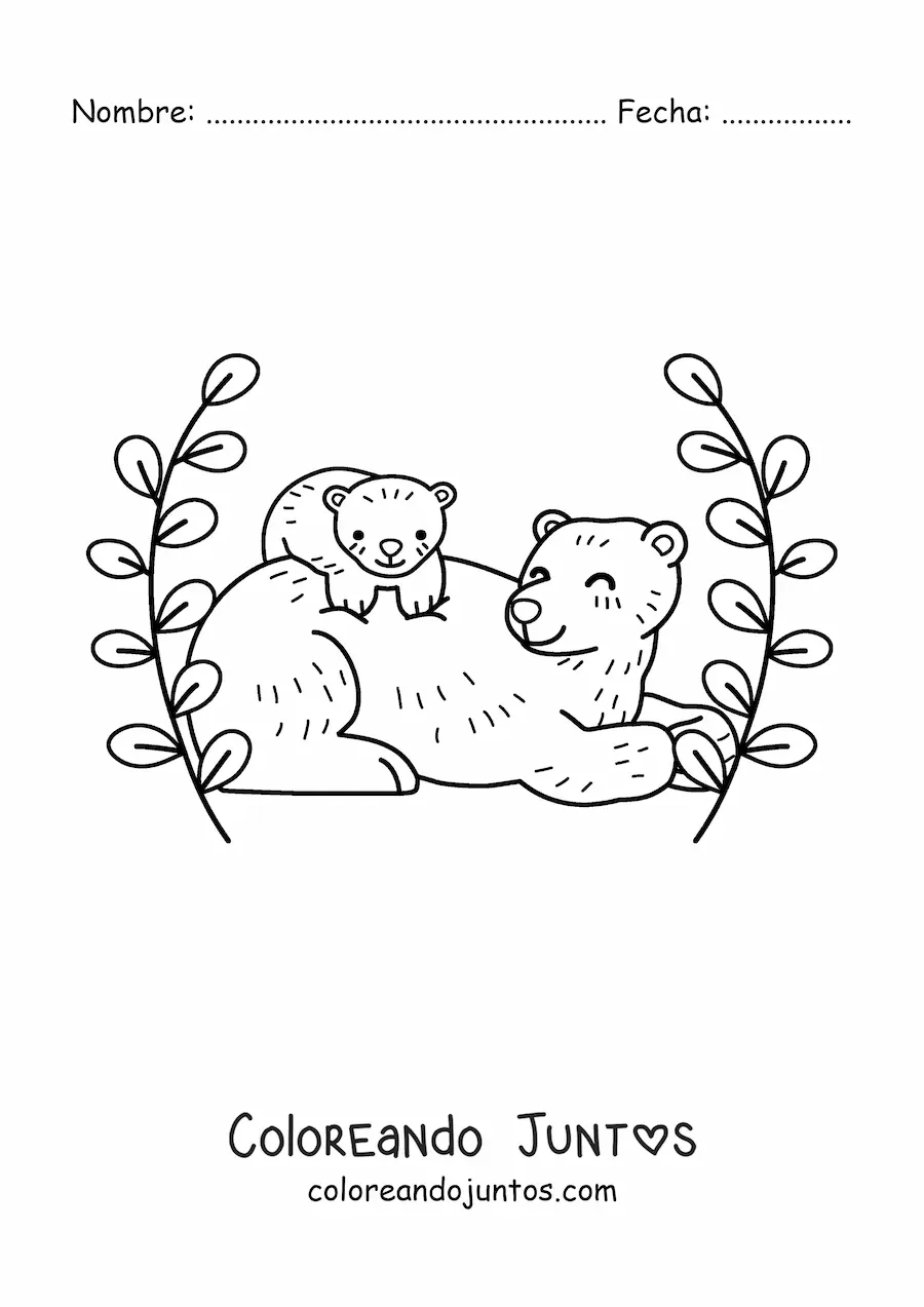 Imagen para colorear de una mamá osa con su cría