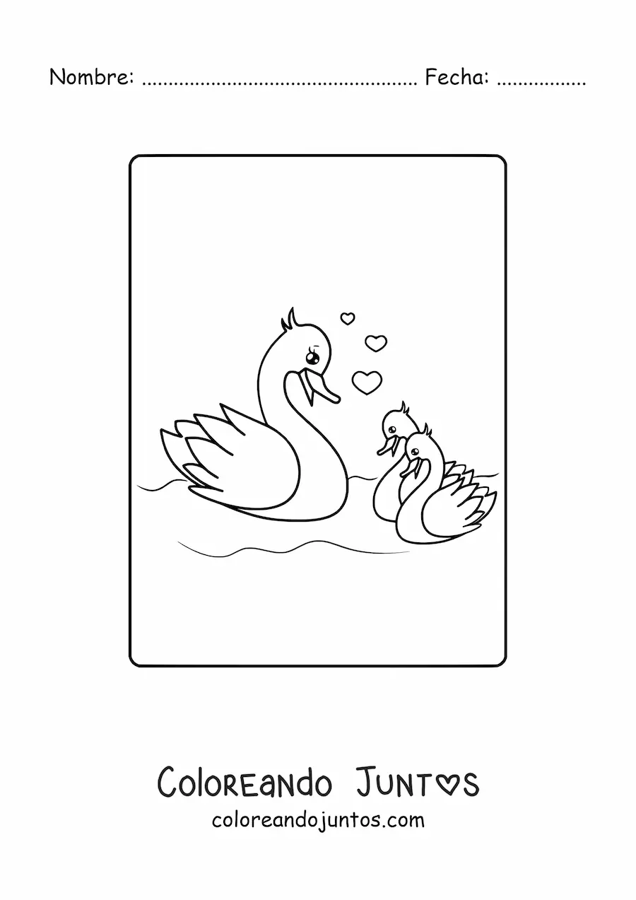 Imagen para colorear de una mamá pata con sus patitos
